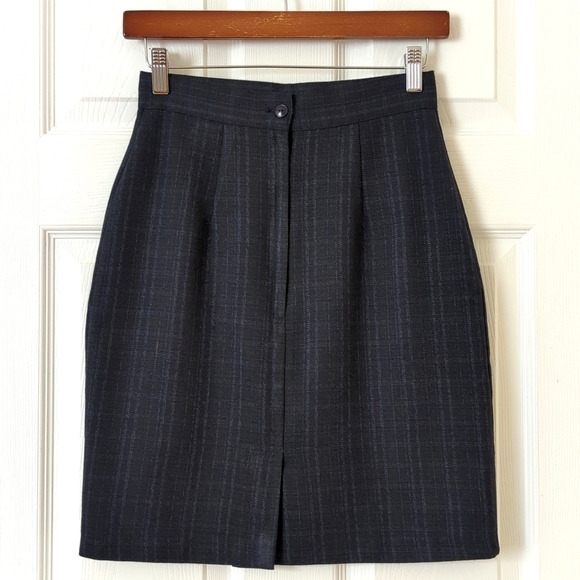 Diane K. 80's Vintage Preppy Plaid High Waisted A-Line Mini Skirt Navy Green 5 - Picture 7 of 14